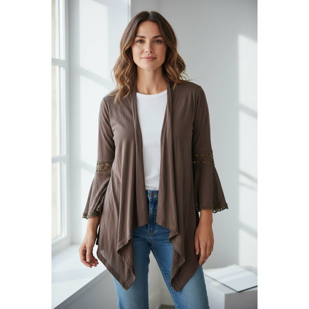 Kontrol Size Large Brown Long Sleeve Cardigan